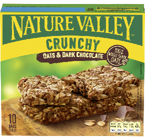 A box of nature valley crunchy oats and dark chocolate snack bars