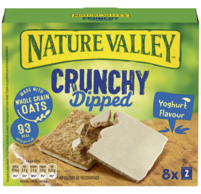 A box of Nature Valley crunchy dipped flavour yoghurt made with whole grain oats