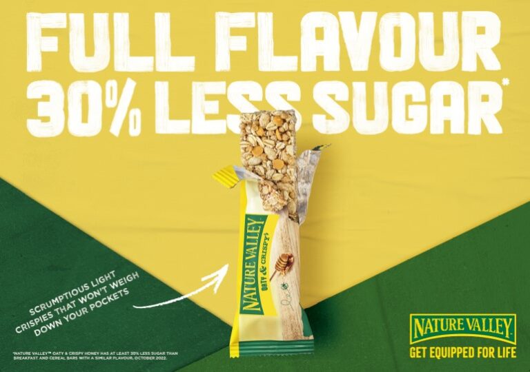 banner of full flavour 30% less sugar with nature valley bar